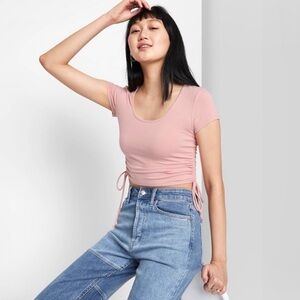Wild Fable Blush Pink Side Cinched Baby Tee Short Sleeve Scoop Neck Crop Top LG